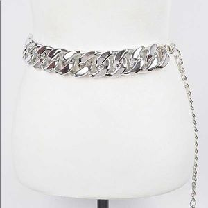 Silver Metal Chunky Chain Adjustable Statement Belt